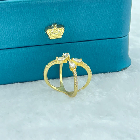 European and American brass electroplated 18K flower four-leaf set diamond fashionable open ring